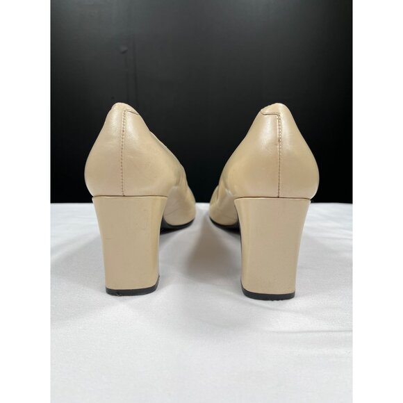 Vintage Bandolino SKU 231 Beige Leather Block Heel Pumps Size 7.5 - Picture 5 of 10